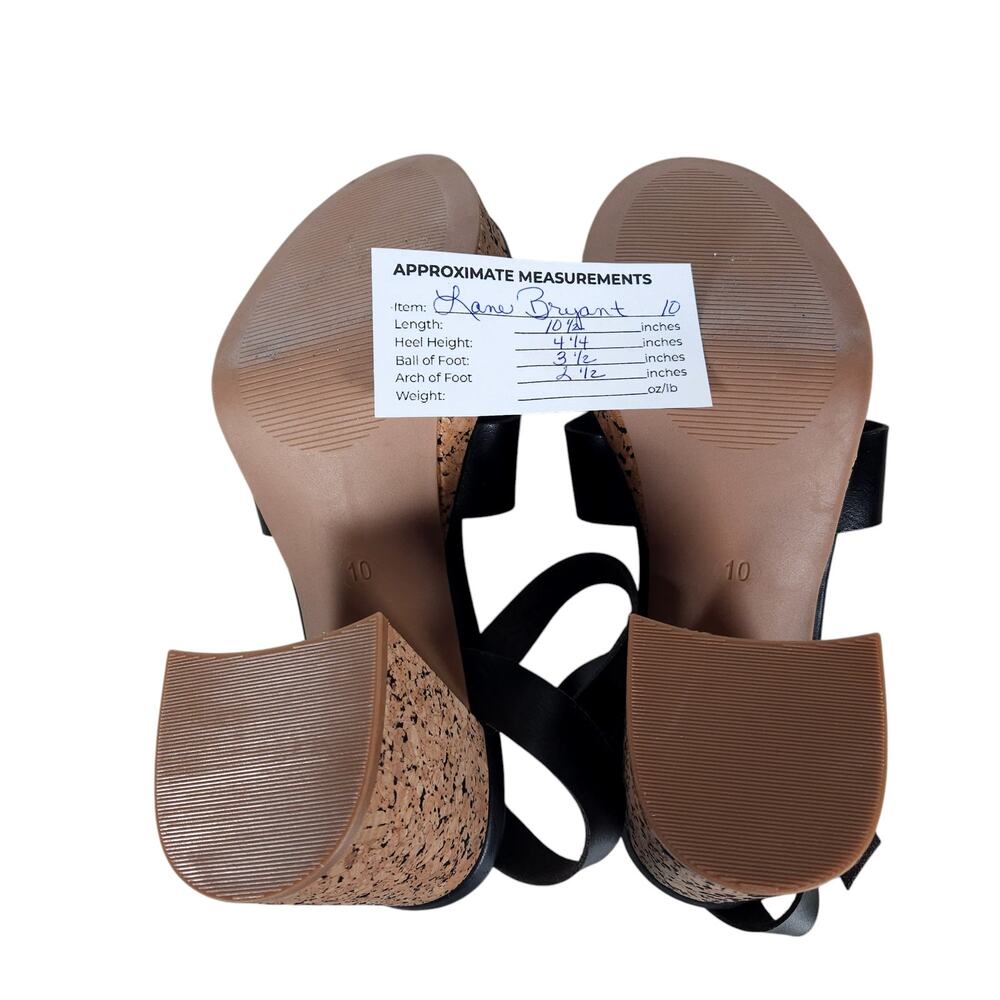 Lane Bryant Platform Sandals 10 Black Vegan Leather Cork Block Heel Strappy - Picture 10 of 10